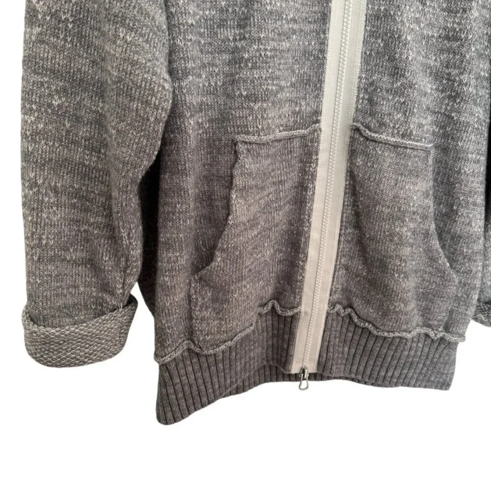 Free People Sz M In Bloom Knit Hoodie Sweater Gray White Oversized Full Zip Boho